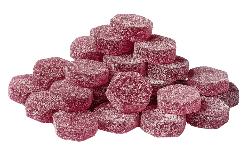 A close-up of cannabis-infused lavender soft chews